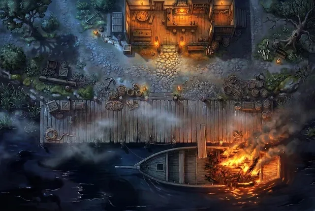 Burning Keelboat Dock